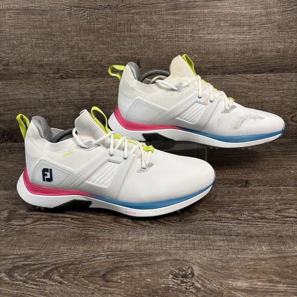 FootJoy Hyperflex Carbon Shoes Men's 11 White Blue Pink Golf Spiked 51124 - Picture 1 of 9